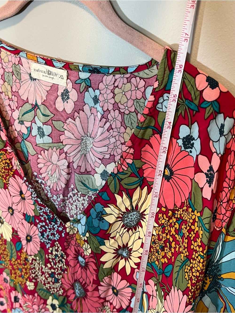 NATURAL LIFE Floral V‑Neck Mini Dress in Pink, Turquoise, Yellow - Picture 8 of 9